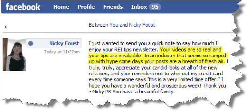 Nicky Faust Facebook Message